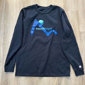 Topo Designs Black Long Sleeve Tee with Blue Graphic